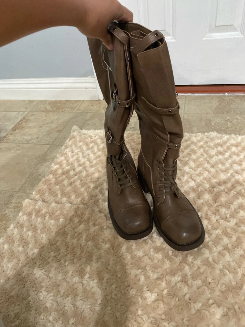 New Women size 9 Knee High Boots Women Square Toe Low Chunky Heel